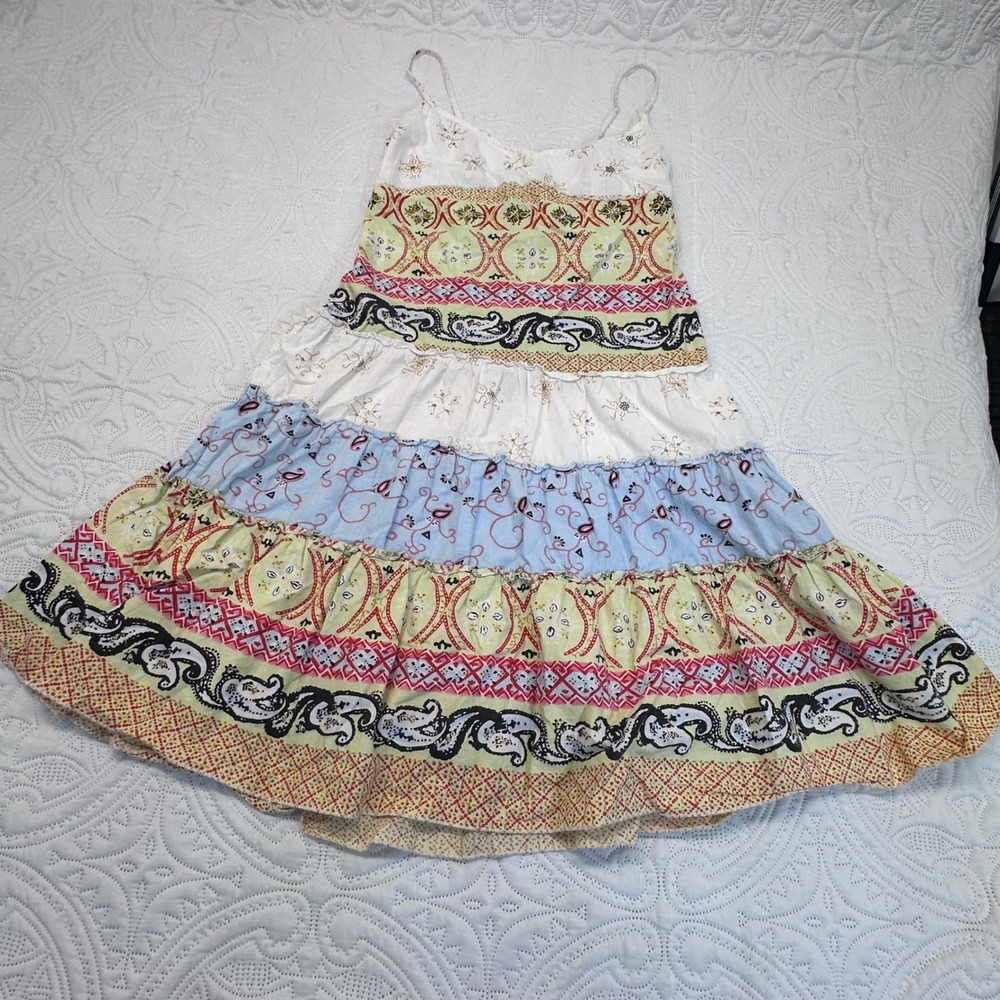 Funky People Womens Tiered Cotton Boho Paisley Print Sun Dress Small vintage Y2K